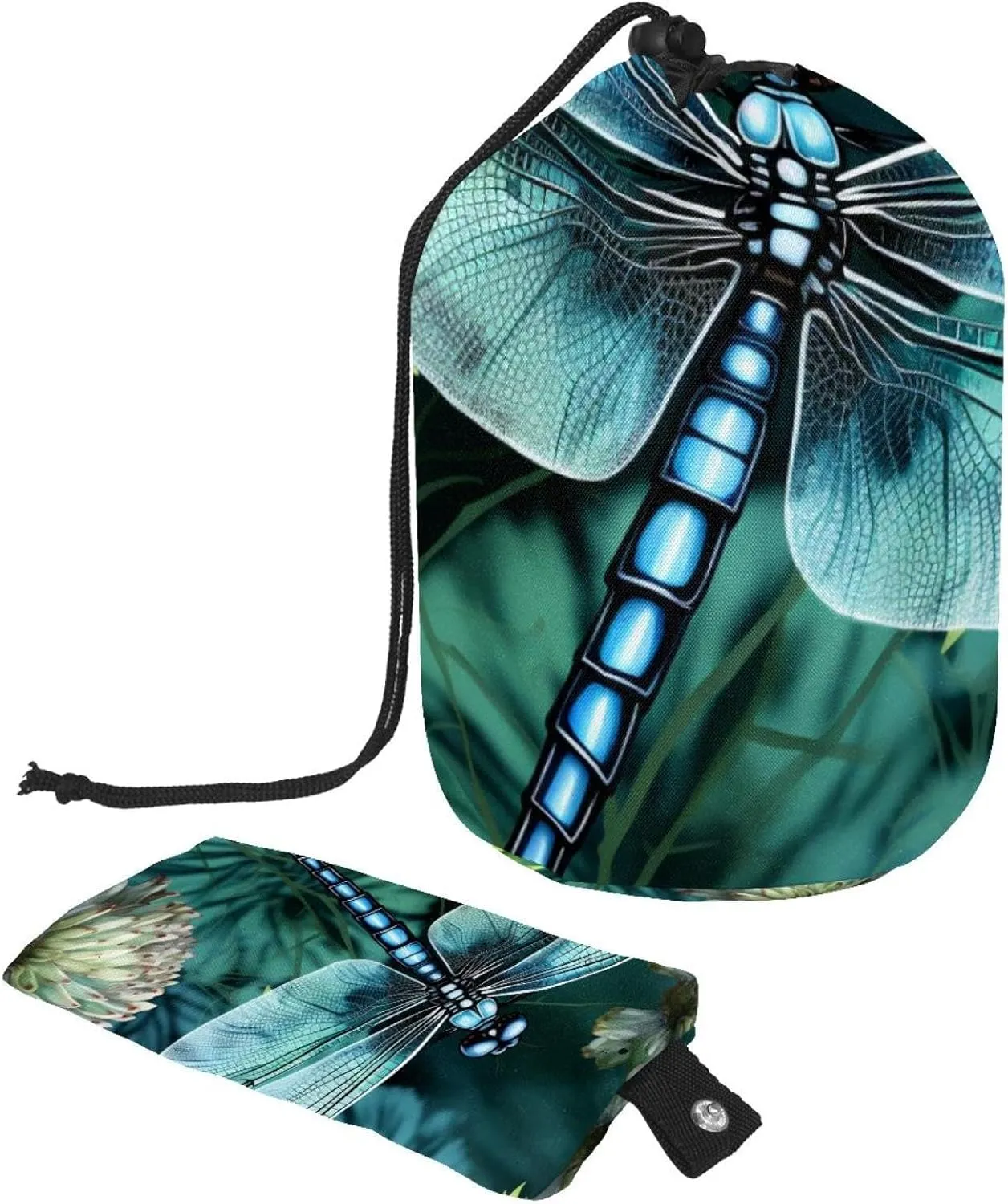 Blue Dragonfly Insect Travel Cosmetic Bags Makeup Bag for Women, Foldable Drawstring Travel Cosmetic Bags, Portable Toiletry Bucket Bag