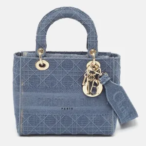 Blue Embroidered Limited quantity Tote Medium Top Lady quality D-Lite Cannage Sleek Dior Canvas