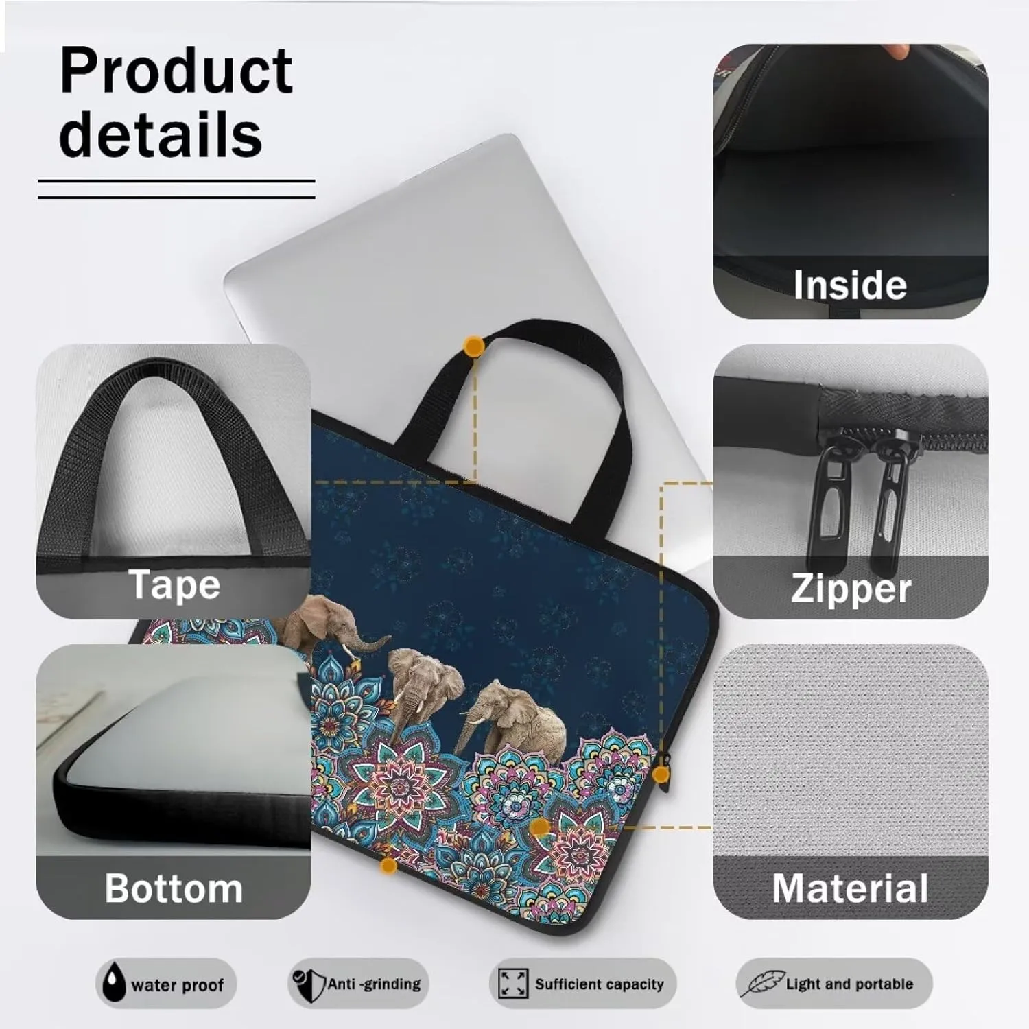 Boho Aztec Print Laptop Sleep Bag for Men Slim Briefcase Laptop Messenger Bag 17inch Laptop Sleeve Case Handbag Laptop Cover Cute Laptop Tote Bag for 14""15""15.6""17.3""Laptop