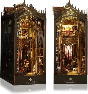 Book Nook Kit for Adults – DIY Gothic Miniature Bookshelf Insert with LED Lights, Wooden Model Puzzle Diorama Craft for Dark Fantasy Home Decor