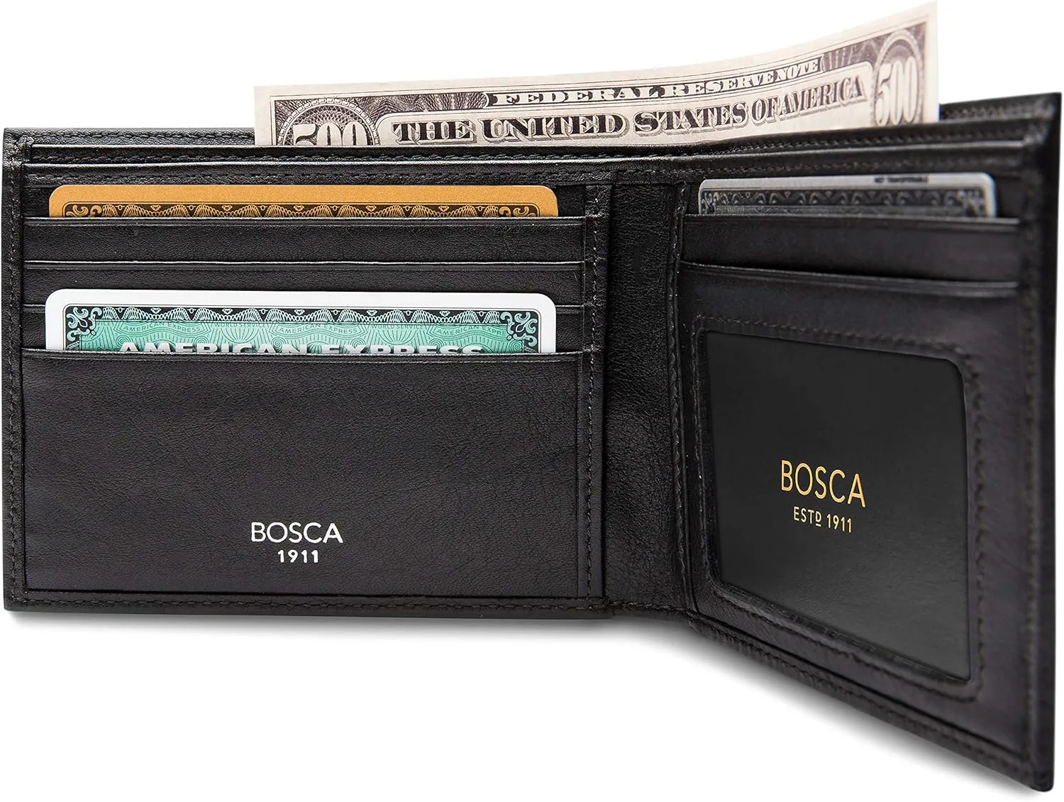 Bosca Men’s Leather Wallet, Nappa Vitello Executive I.D. Wallet For Men With 5 Card Slots, Black