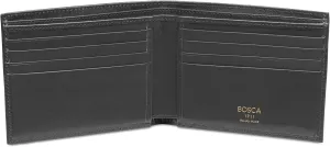 Bosca Men's Old Italian Leather Wallet RFID Blocking Modern Bifold Executive Design 8 Card Slots, Made in Italy - Black