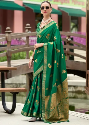 Bottle Green Woven Banarasi Satin Silk Saree