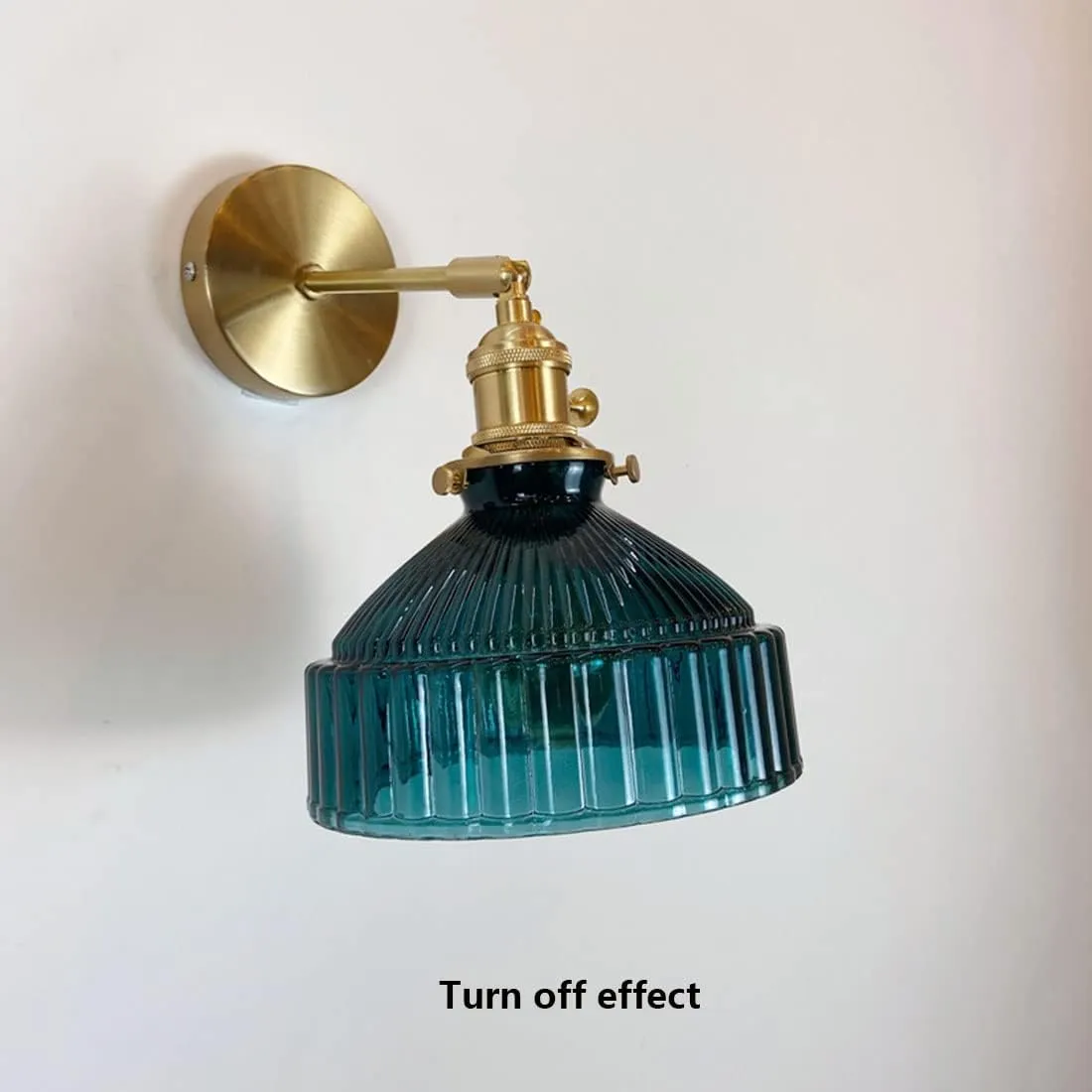Brass Wall Light with Switch, Pleated Glass Shade Edison Sconces Lighting E27 Base Adjustable Arm Lamps for Bedroom Living Room Kitchen Hallway Display Lights