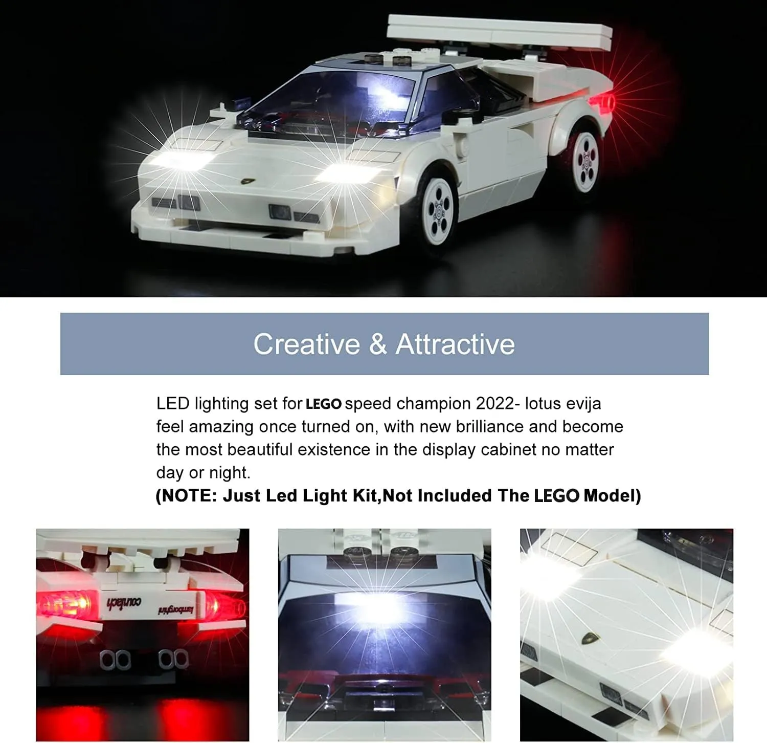 BrickBling LED Light Kit Compatible with Lego Speed Champions Lamborghini Countach 76908 Building Kit, Lighting Set Compatible with Lego 76908 (Without Model)