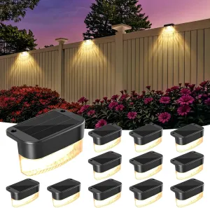 BrizLabs Solar Fence Lights Outdoor, 12 Pack 3 Colors & 6 Modes LED Solar Deck Lights, Warm White Outdoor Step Light IP65 Waterproof, Cool White Wall Light Fence Lighting for Patio Yard Pool Railing