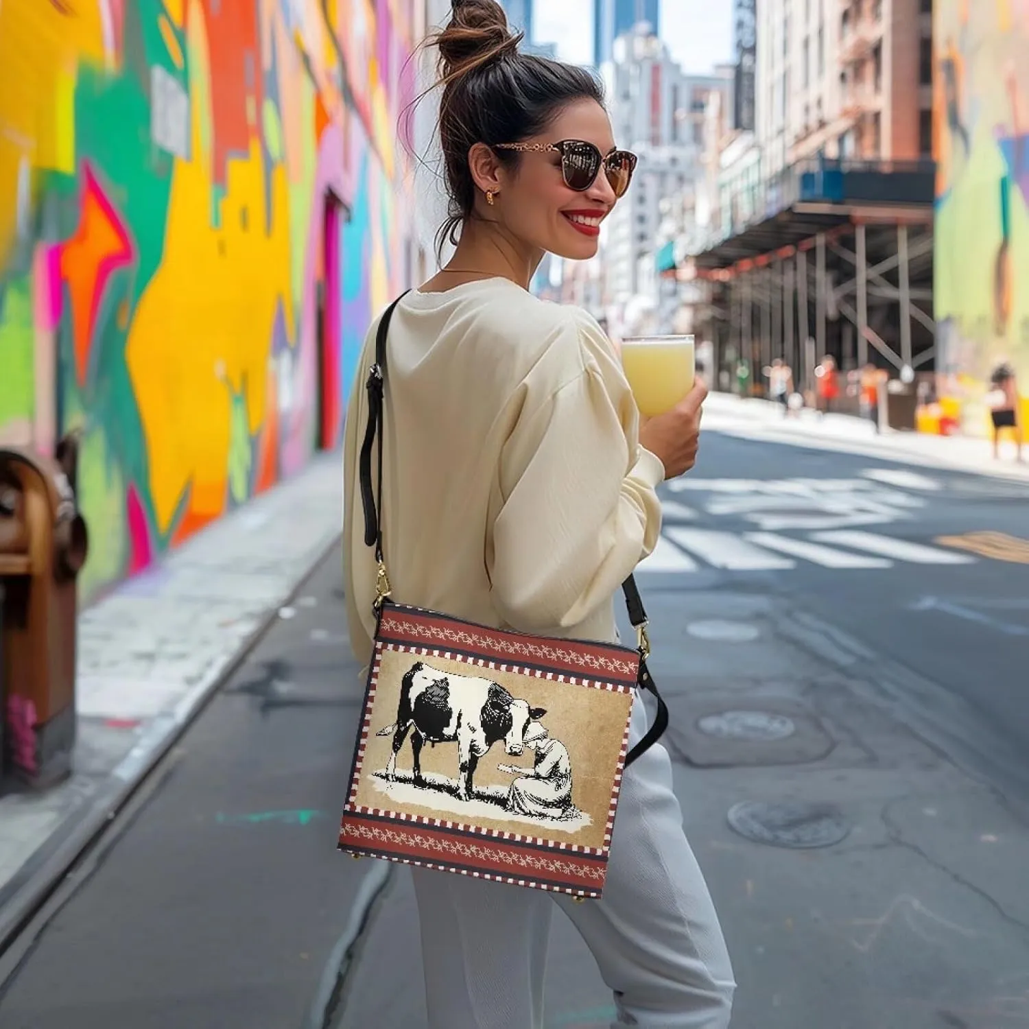 Bucket Bags Purses for Women with Adjustable Strap, Black Cat Print PU Leather Tote Handbags Top Handle Satchel