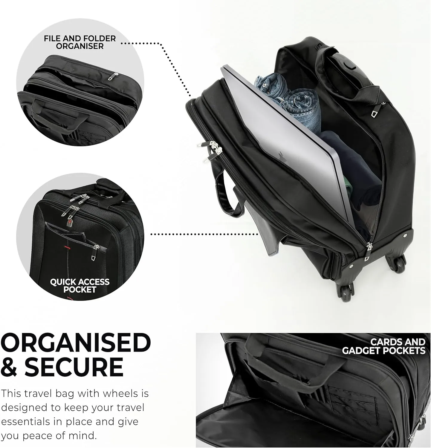 Business Laptop Roller Case - Large Stowage Area - 4 Wheel Spinner