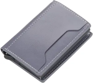 Business Male Short Wallet PU Leather Automatic Card Holder Solid Color Casual Aluminium Money Bag Men(D)
