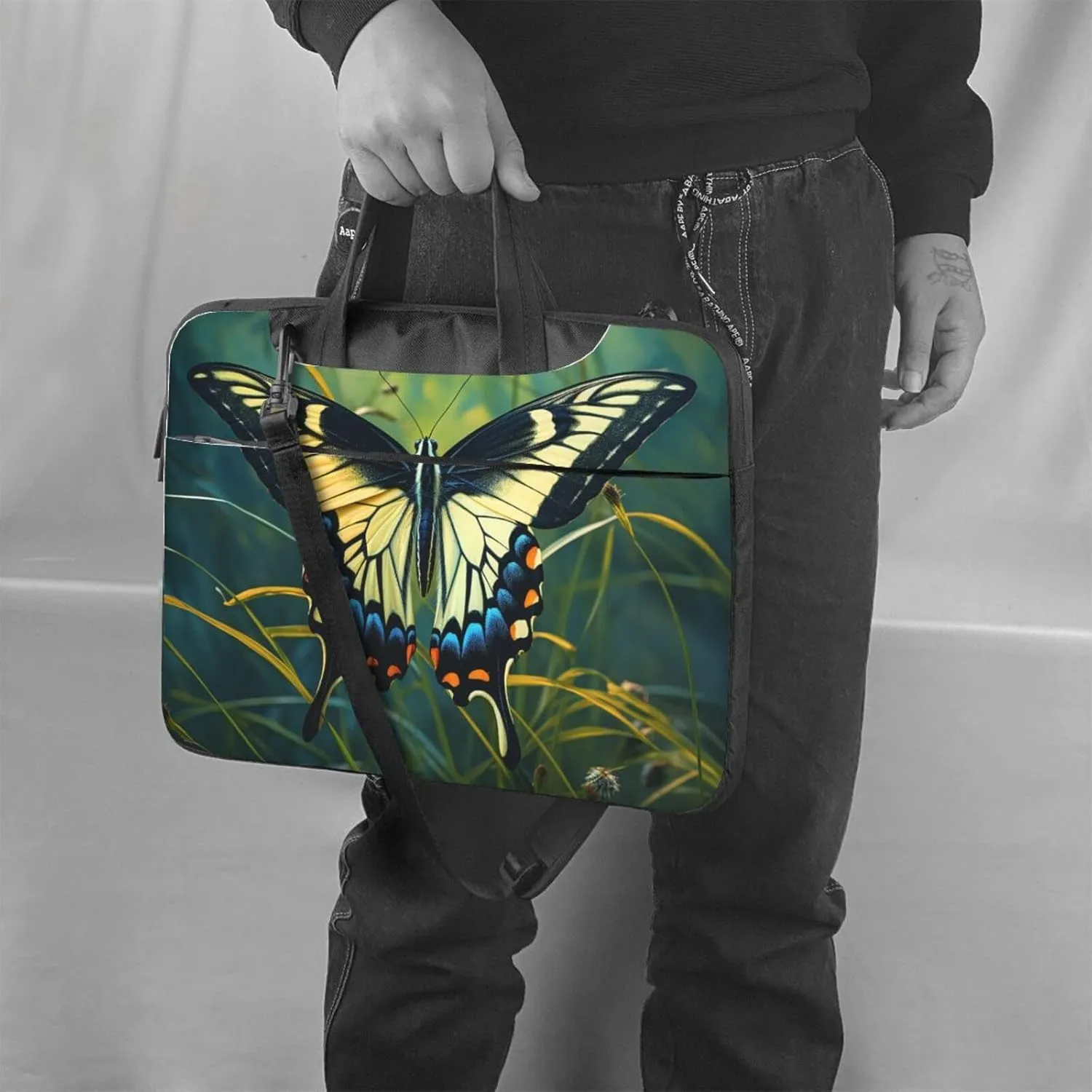 Butterfly on Stem Laptop Bag Laptop Messenger Shoulder Bag Travel Computer Bag for Women Men