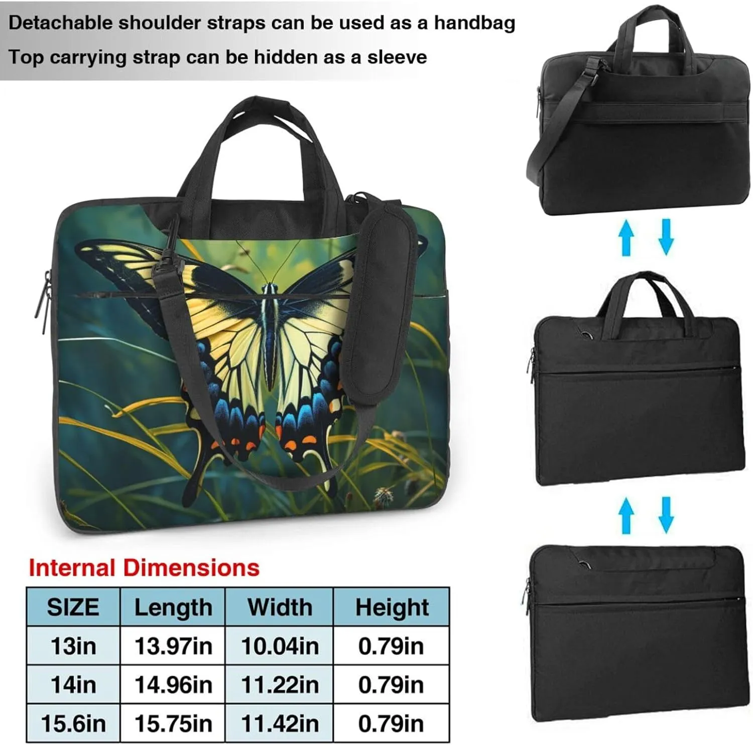 Butterfly on Stem Laptop Bag Laptop Messenger Shoulder Bag Travel Computer Bag for Women Men