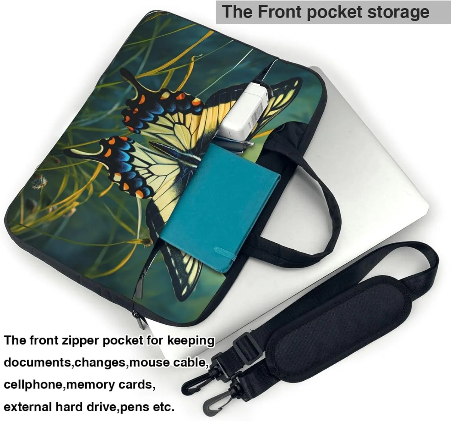Butterfly on Stem Laptop Bag Laptop Messenger Shoulder Bag Travel Computer Bag for Women Men