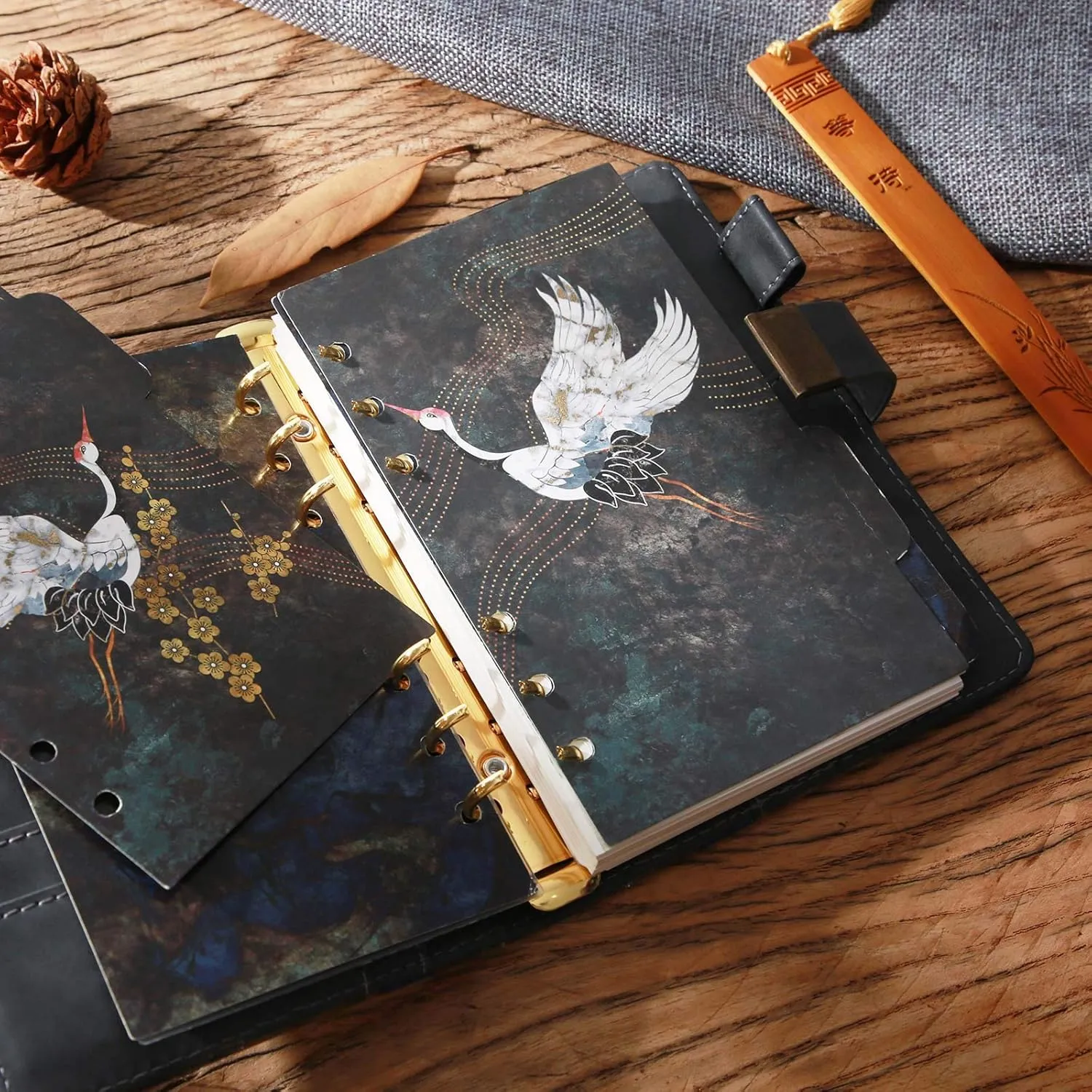 CAGIE Diary With Lock Journal for Man Adults PU Leather Binder 6 Ring Refillable Notebook,6.9x4 inches, He