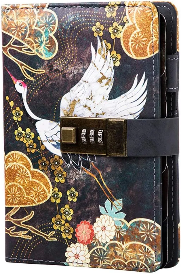 CAGIE Diary With Lock Journal for Man Adults PU Leather Binder 6 Ring Refillable Notebook,6.9x4 inches, He