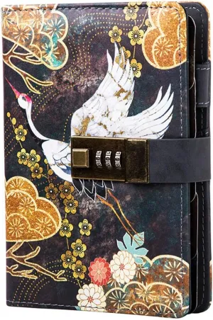 CAGIE Diary With Lock Journal for Man Adults PU Leather Binder 6 Ring Refillable Notebook,6.9x4 inches, He