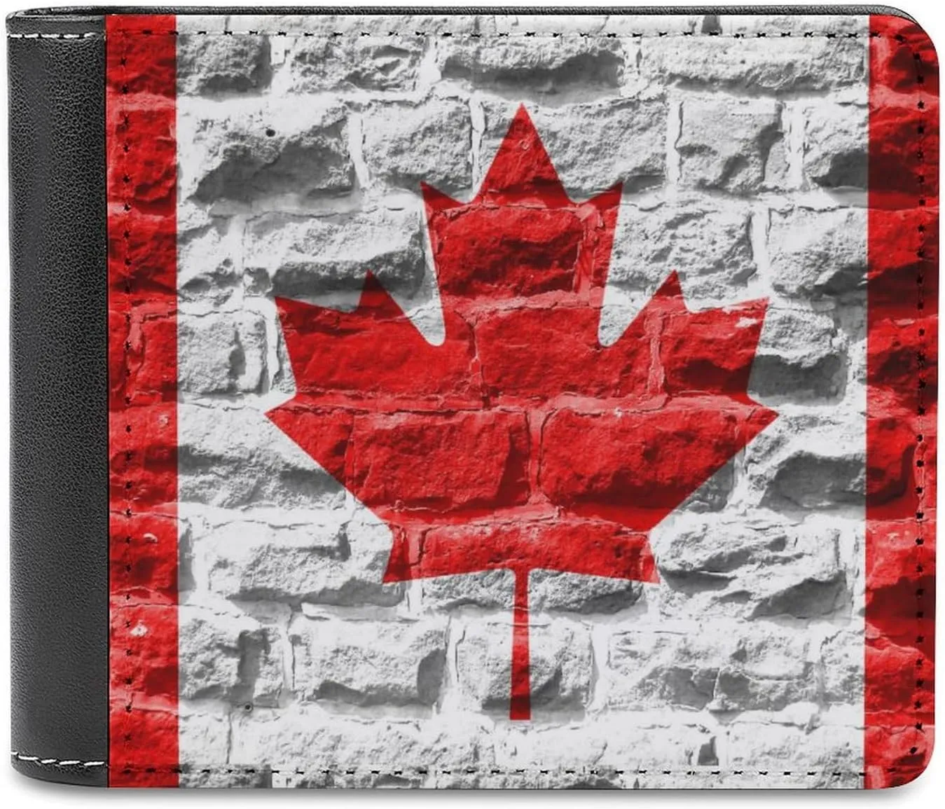 Canada Brick Flag Bi-fold Men's Wallets with 6 Card Holders Slim PU Leather Purse Outdoor Money Clip