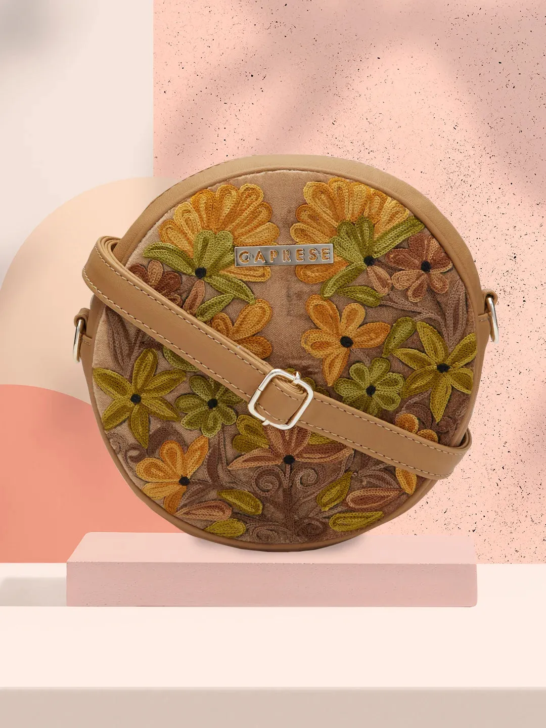 Caprese Tresna Medium Embroidery Fawn Sling Bag