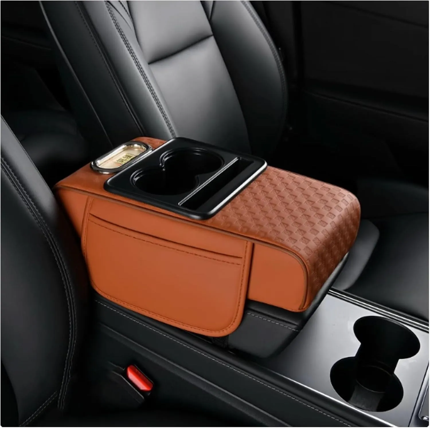 Car Arm Rest Cushion for Ligier JS50 2000-2024, Center Console Armrest Pillow Car Armrest Pad Trucks with Cup Holder, Armrest Pad Storage Bag(Orange)