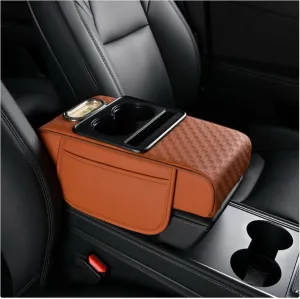 Car Arm Rest Cushion for Ligier JS50 2000-2024, Center Console Armrest Pillow Car Armrest Pad Trucks with Cup Holder, Armrest Pad Storage Bag(Orange)