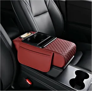Car Arm Rest Cushion for Ligier JS50 2000-2024, Center Console Armrest Pillow Car Armrest Pad Trucks with Cup Holder, Armrest Pad Storage Bag(Red)