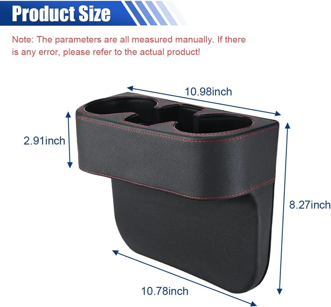 Car Cup Holder, Auto Front Seat Organizer, Multifunctional Cup Drink Holders with PU Leather Cover, Gap Filler Storage Box Coin Bucket Console Side Pocket Cell Mobile Phone Holder (Black)