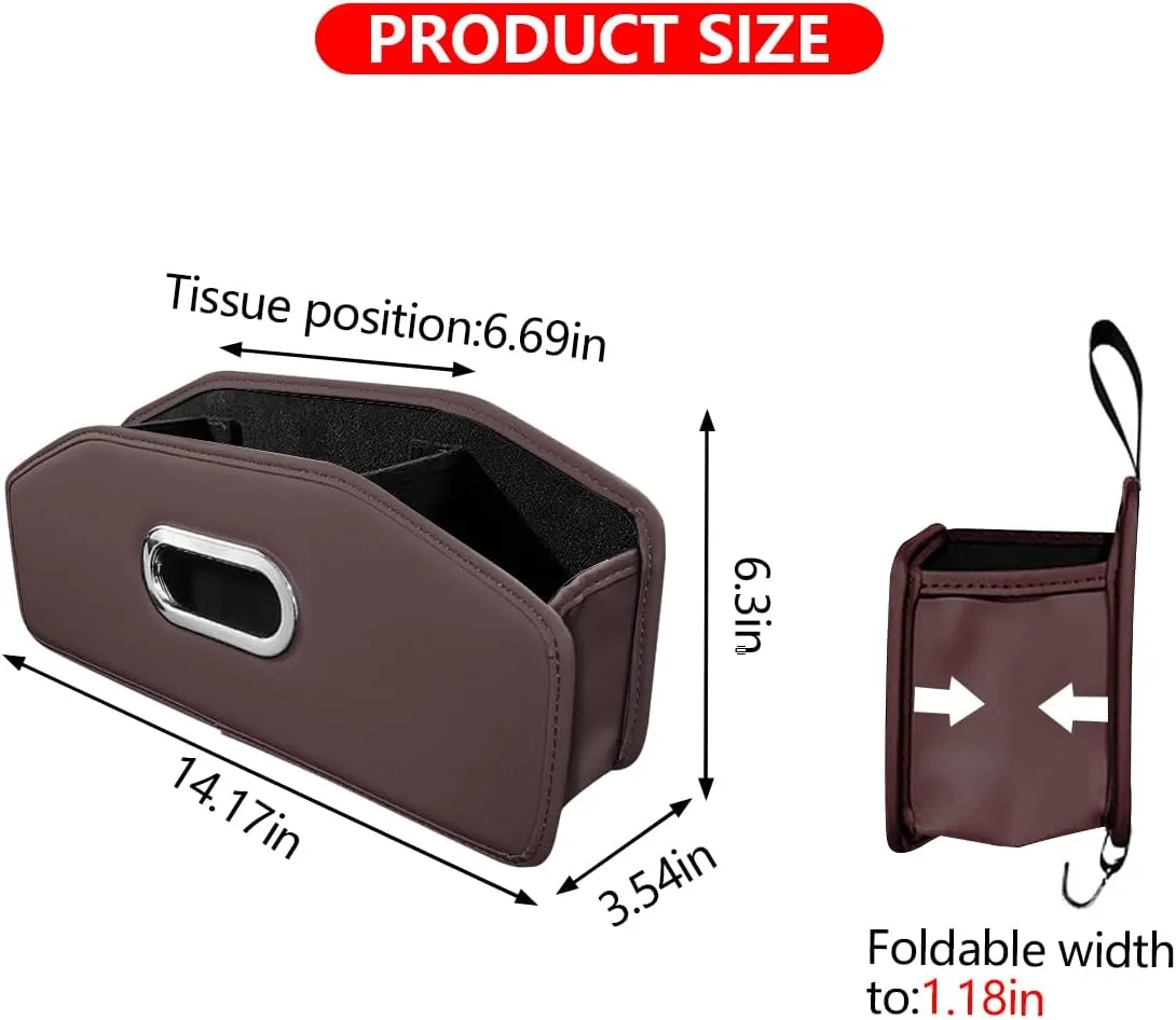 Car Headrest BackSeat Organizer, Vehicle Rear Seat Hanging Storage Box With Hooks Cup Holder Tissue Box, Multifunctional Auto Travel Accessories, Universal for SUV, Truck, RV（Brown）