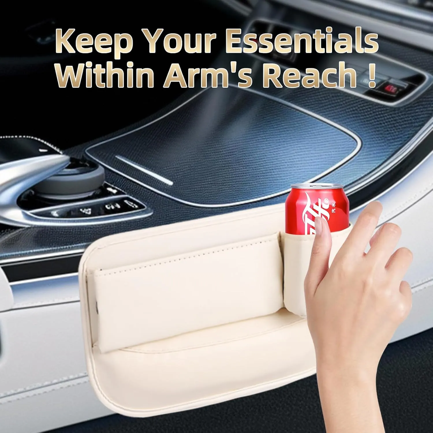 Car Leather Cup Holder Gap Bag - Adjustable Car Seat Gap Filler & Organizer with Cup Holder, Premium PU Leather, Universal Storage Box for Phones, Keys, Glasses, and Cards (Black - Driver's)