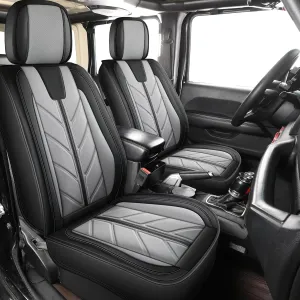 Car Seat Covers for Jeep Wrangler JK JL Fit 4 Door 2018-2024 JK JL Sahara Rubicon Unlimited Altitude Truck Waterproof Automotive Faux Leather Seat car Cushion Set(Black Gray, Full Set)