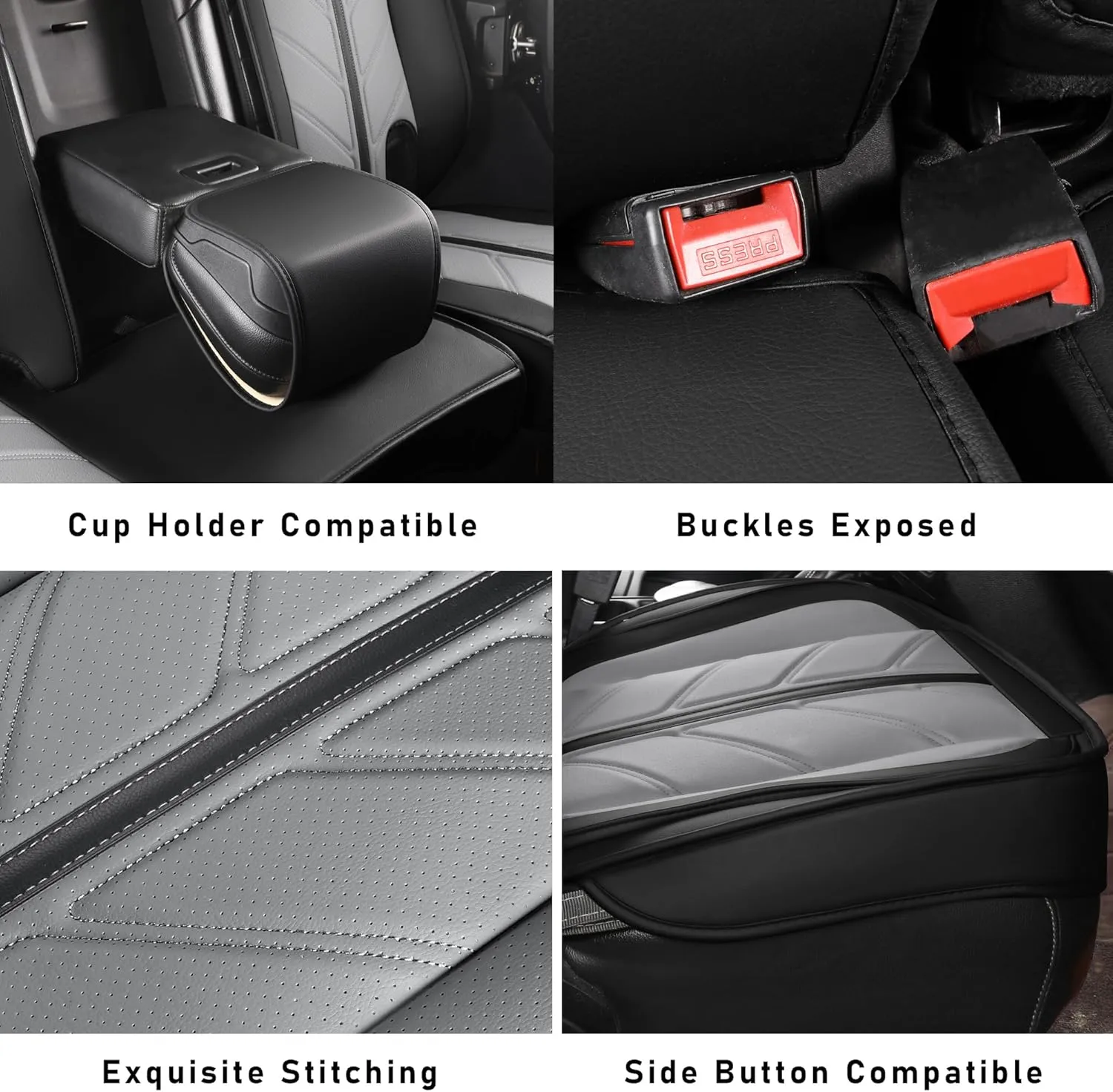 Car Seat Covers for Jeep Wrangler JK JL Fit 4 Door 2018-2024 JK JL Sahara Rubicon Unlimited Altitude Truck Waterproof Automotive Faux Leather Seat car Cushion Set(Black Gray, Full Set)