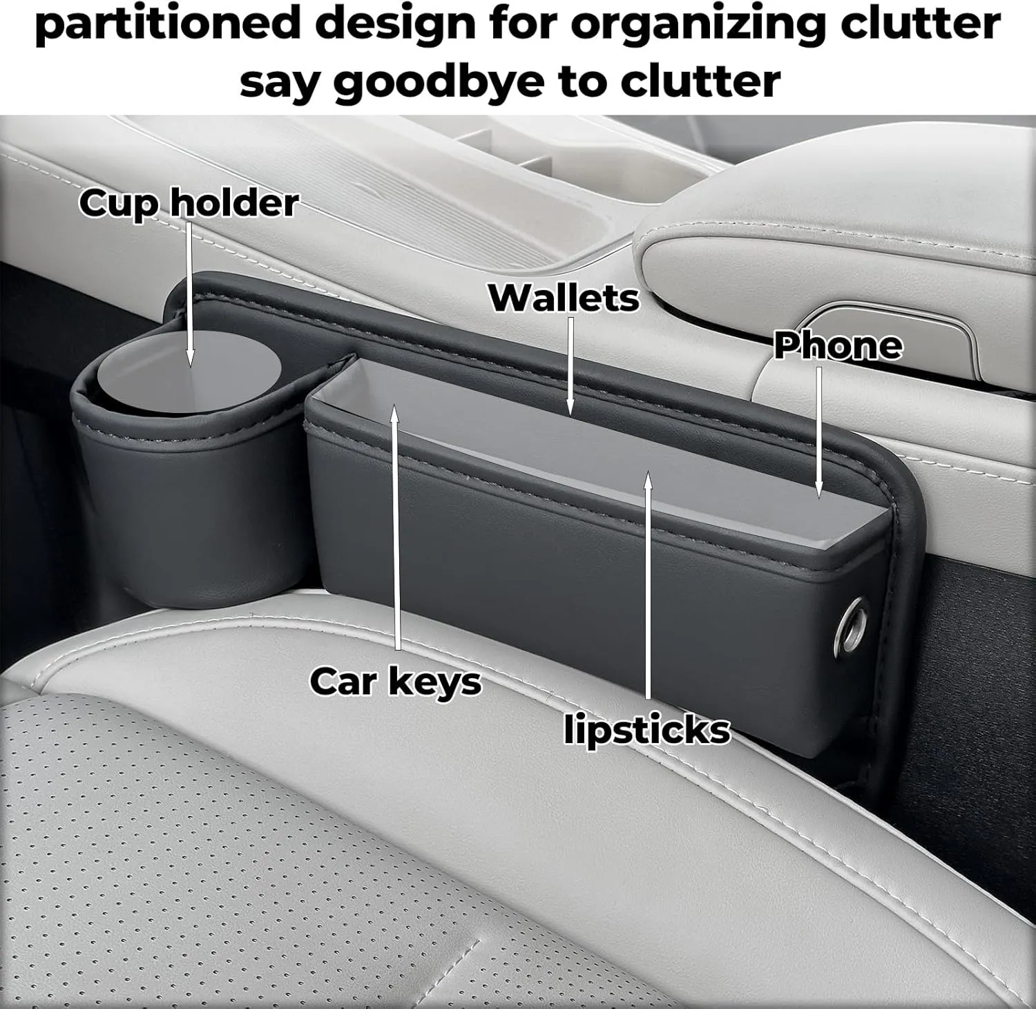 Car Seat Gap Filler Organizer, Car Seat Organizer, Seat Gap Storage Box with Cup Holders for Drink, Car Leather Cup Holder Gap Bag Front Seat for Holding Phone, Sunglasses,Keys（Red Passenger Seat )