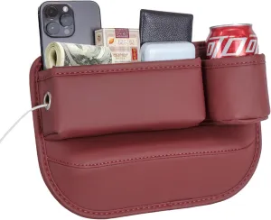 Car Seat Gap Filler Organizer, Car Seat Organizer, Seat Gap Storage Box with Cup Holders for Drink, Car Leather Cup Holder Gap Bag Front Seat for Holding Phone, Sunglasses,Keys（Red Passenger Seat )