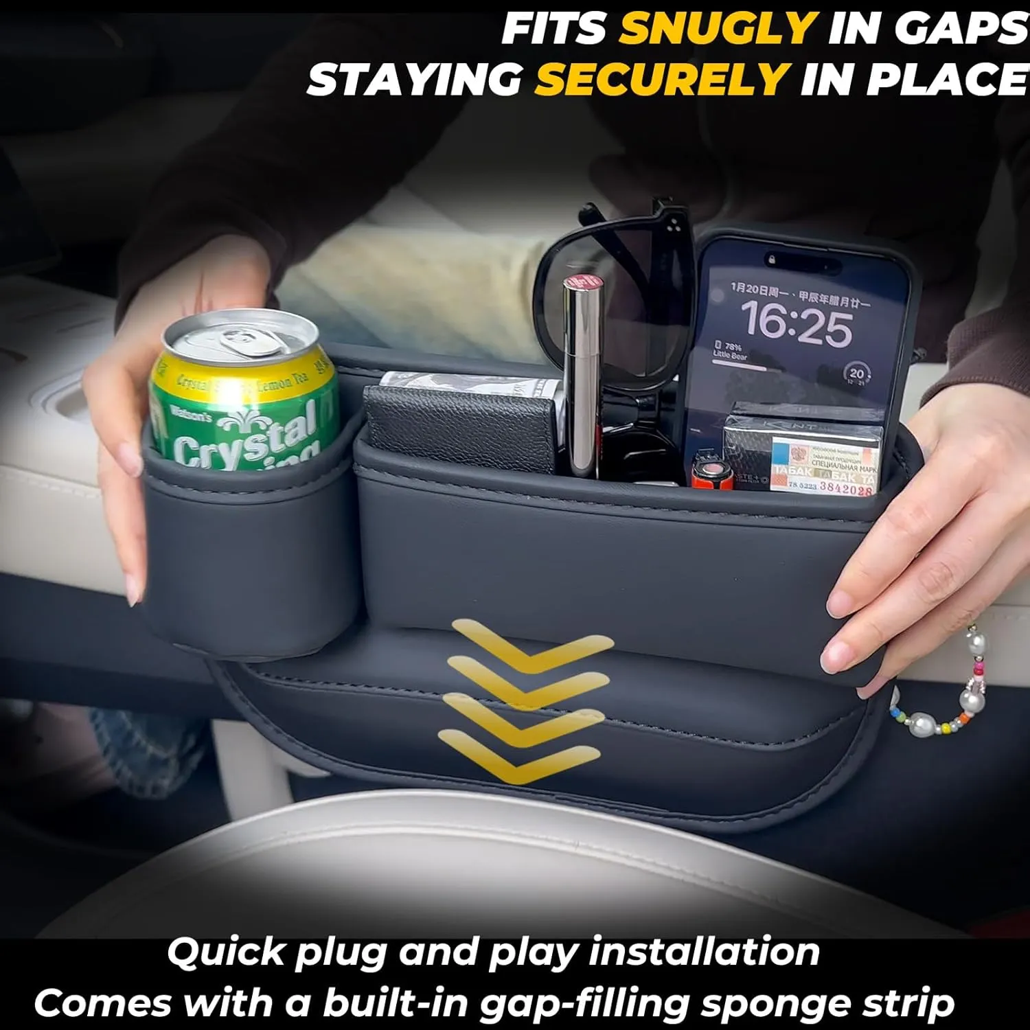 Car Seat Gap Filler Organizer, Car Seat Organizer, Seat Gap Storage Box with Cup Holders for Drink, Car Leather Cup Holder Gap Bag Front Seat for Holding Phone, Sunglasses,Keys（Red Passenger Seat )