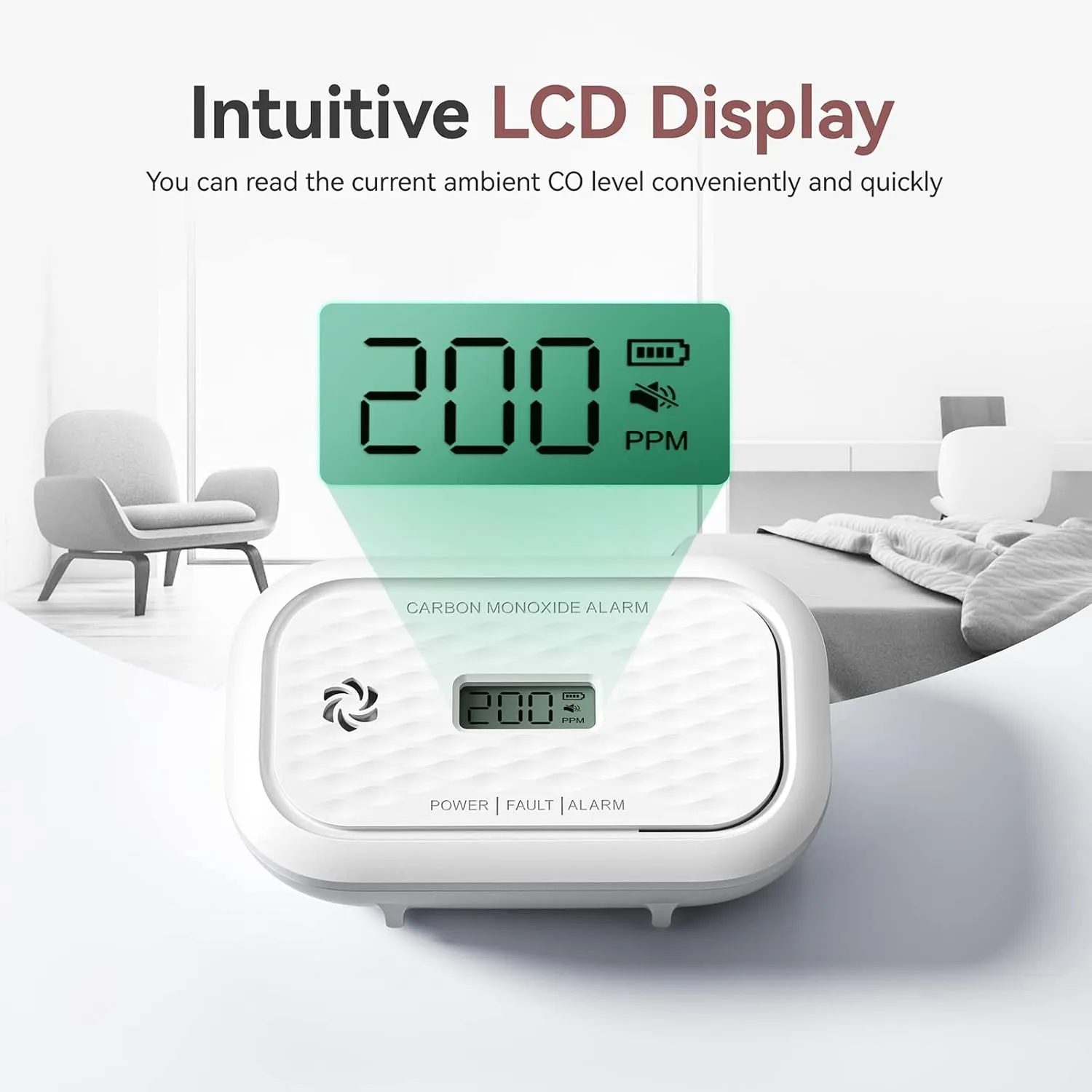 Carbon Monoxide Detectors, 10 Years Sensor Life Carbon Monoxide Alarm with LCD Display & LED Lights, Replaceable Battery CO Detector Alarm, Test Button, 85 dB for Home,Office, ZA326, 4Packs