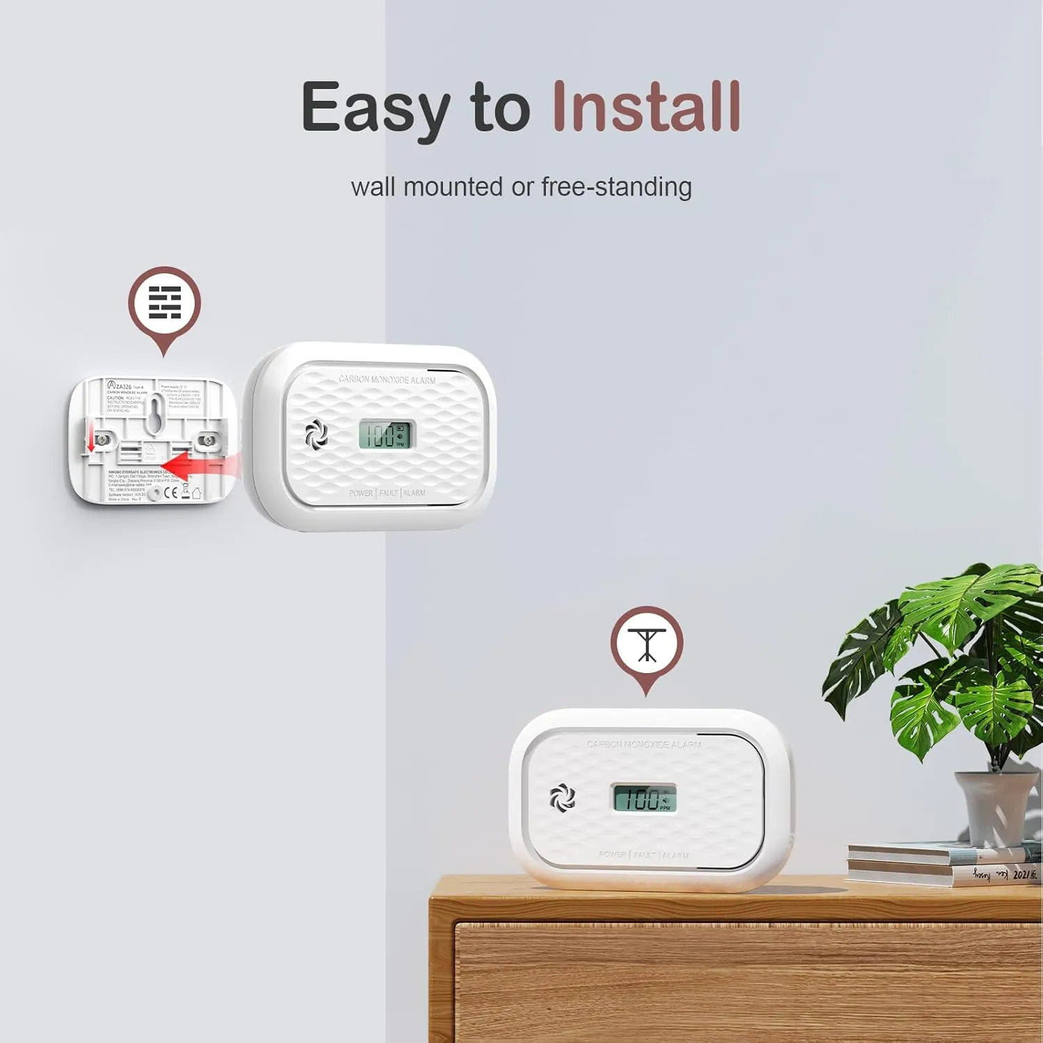 Carbon Monoxide Detectors, 10 Years Sensor Life Carbon Monoxide Alarm with LCD Display & LED Lights, Replaceable Battery CO Detector Alarm, Test Button, 85 dB for Home,Office, ZA326, 4Packs