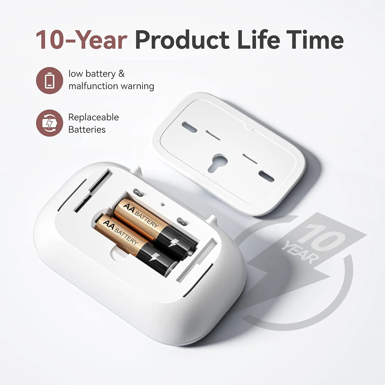 Carbon Monoxide Detectors, 10 Years Sensor Life Carbon Monoxide Alarm with LCD Display & LED Lights, Replaceable Battery CO Detector Alarm, Test Button, 85 dB for Home,Office, ZA326, 4Packs