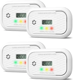 Carbon Monoxide Detectors, 10 Years Sensor Life Carbon Monoxide Alarm with LCD Display & LED Lights, Replaceable Battery CO Detector Alarm, Test Button, 85 dB for Home,Office, ZA326, 4Packs