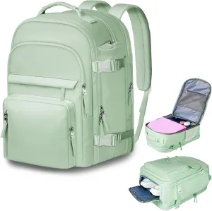 Carry on Backpack, Extra Large 40L Flight Approved Travel Backpack for Women Men, Water Resistant Weekender Bag Fits 17 Inch Notebook, College Business Casual Daypack with Shoe Bag,Green