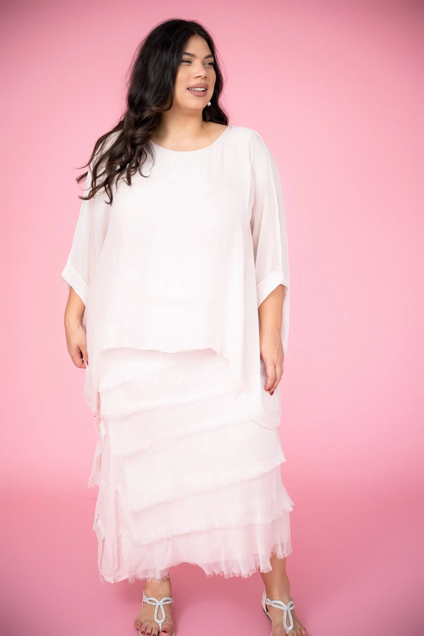 Catherine Frayed Silk Skirt | Pink
