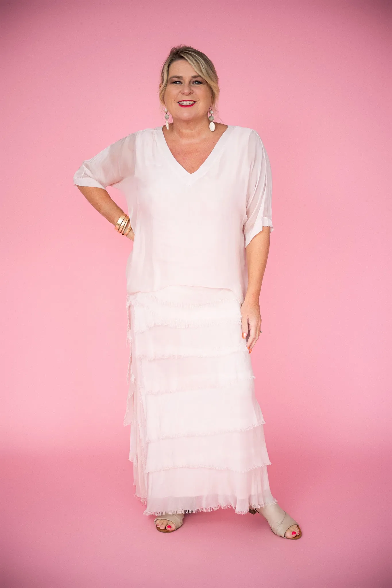 Catherine Frayed Silk Skirt | Pink