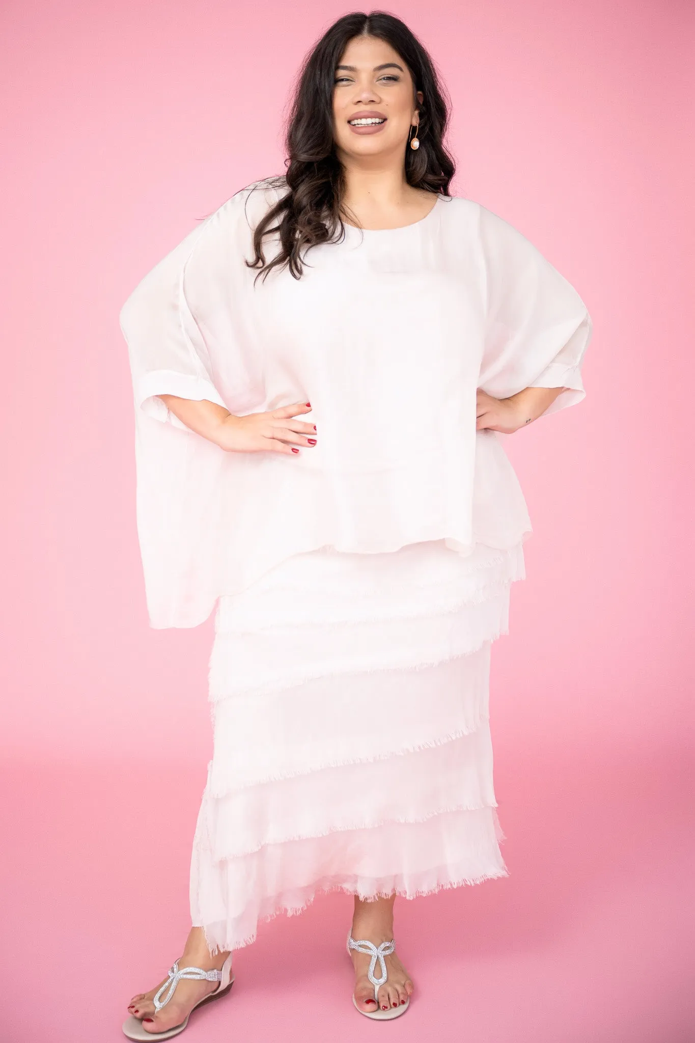 Catherine Frayed Silk Skirt | Pink