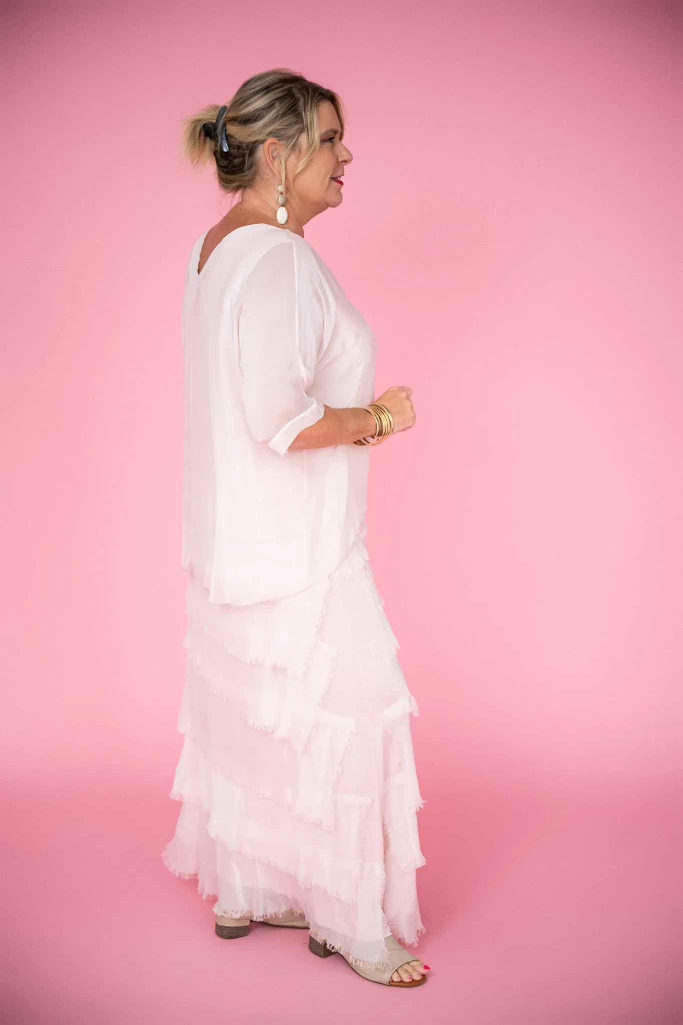 Catherine Frayed Silk Skirt | Pink