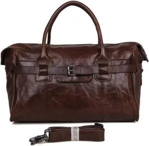 CcacHe Classic Vintage Oil Wax Cowhide Leather Travel Duffel Weekender Overnight Casual Multi-Purpose Luggage Tote Handbag Sports Overnight Gym Luggage Weekend Tote B
