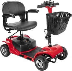 Cebihy 4 Wheel Mobility Scooter, Electric Power Mobile Scooters for Seniors Adult with Lights Collapsible and Compact Duty Travel Scooter w/Basket and Extended Battery (Red)