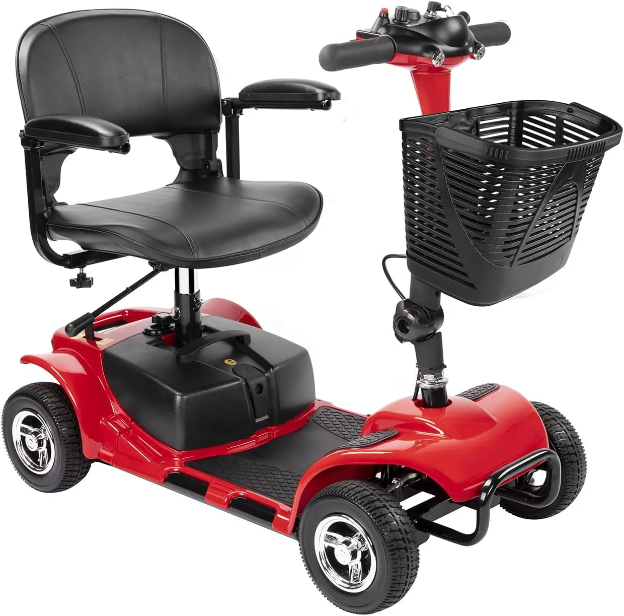Cebihy 4 Wheel Mobility Scooter, Electric Power Mobile Scooters for Seniors Adult with Lights Collapsible and Compact Duty Travel Scooter w/Basket and Extended Battery (Red)