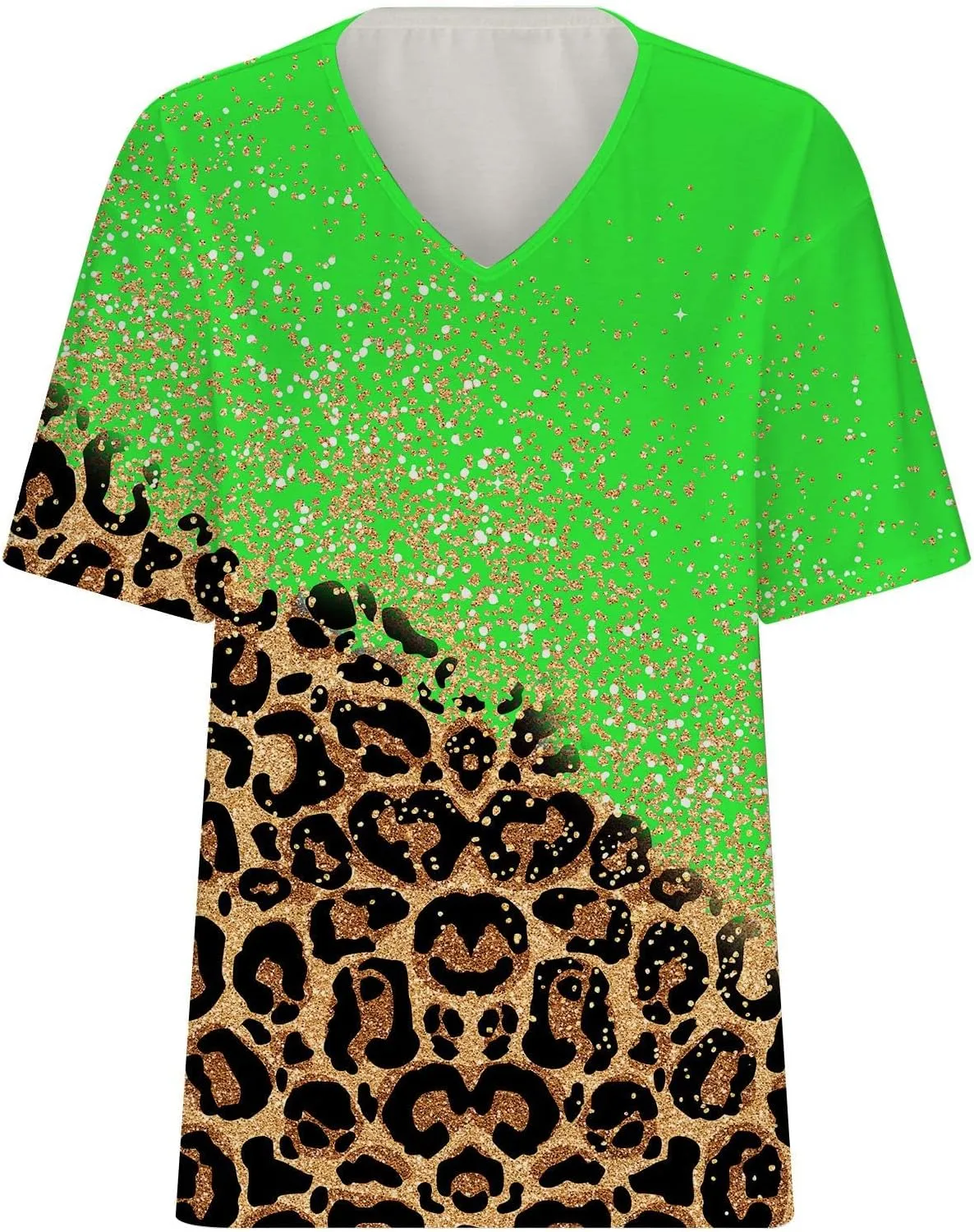 Ceboyel Womens Leopard Print Summer Blouse V Neck Tunic T Shirts Short Sleeve Casual Loose Tee Tops Flowy Ladies Outfits 2023