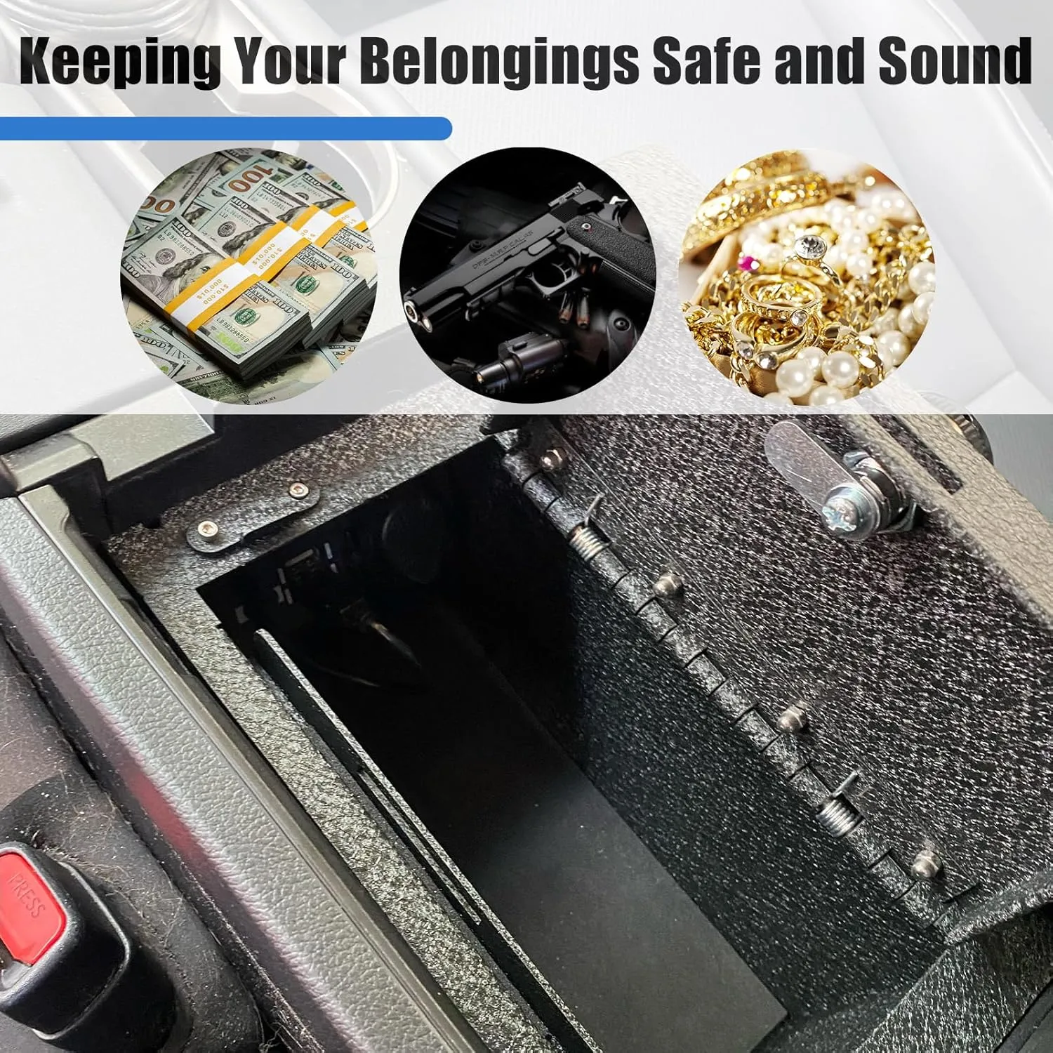 Center Console Safe Gun Safe, WASAI Console Gun Vault Lock box Compatible with RAM 1500/2500/3500 LARAMIE/BIGHORN/POWERWAGON 2019-2025, NOT FIT Cup Holder with Cover, 4-Digit Combination Lock.