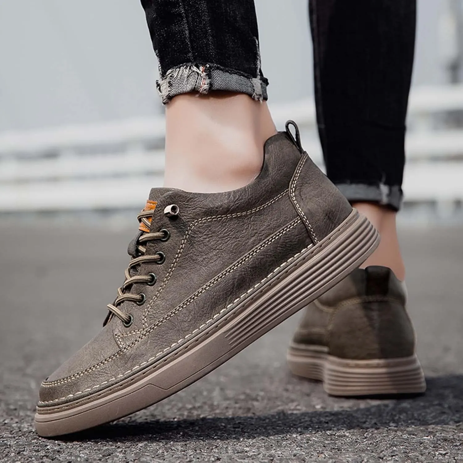 CERYTHRINA Elevator Shoes for Men - Height Increasing Sneakers, 2.5 Inches Taller, Leather Casual Shoes with Height Increase Insoles