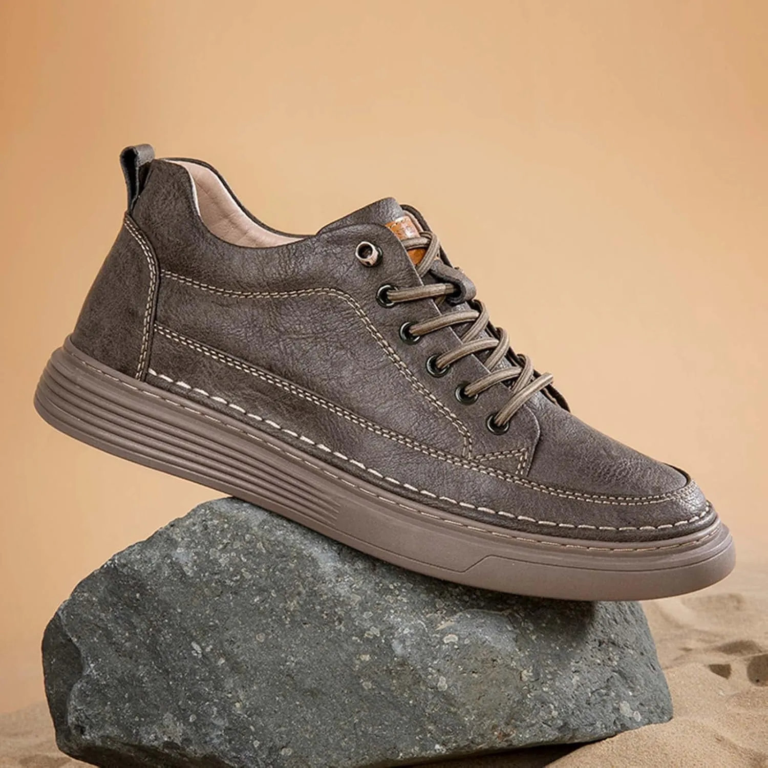 CERYTHRINA Elevator Shoes for Men - Height Increasing Sneakers, 2.5 Inches Taller, Leather Casual Shoes with Height Increase Insoles