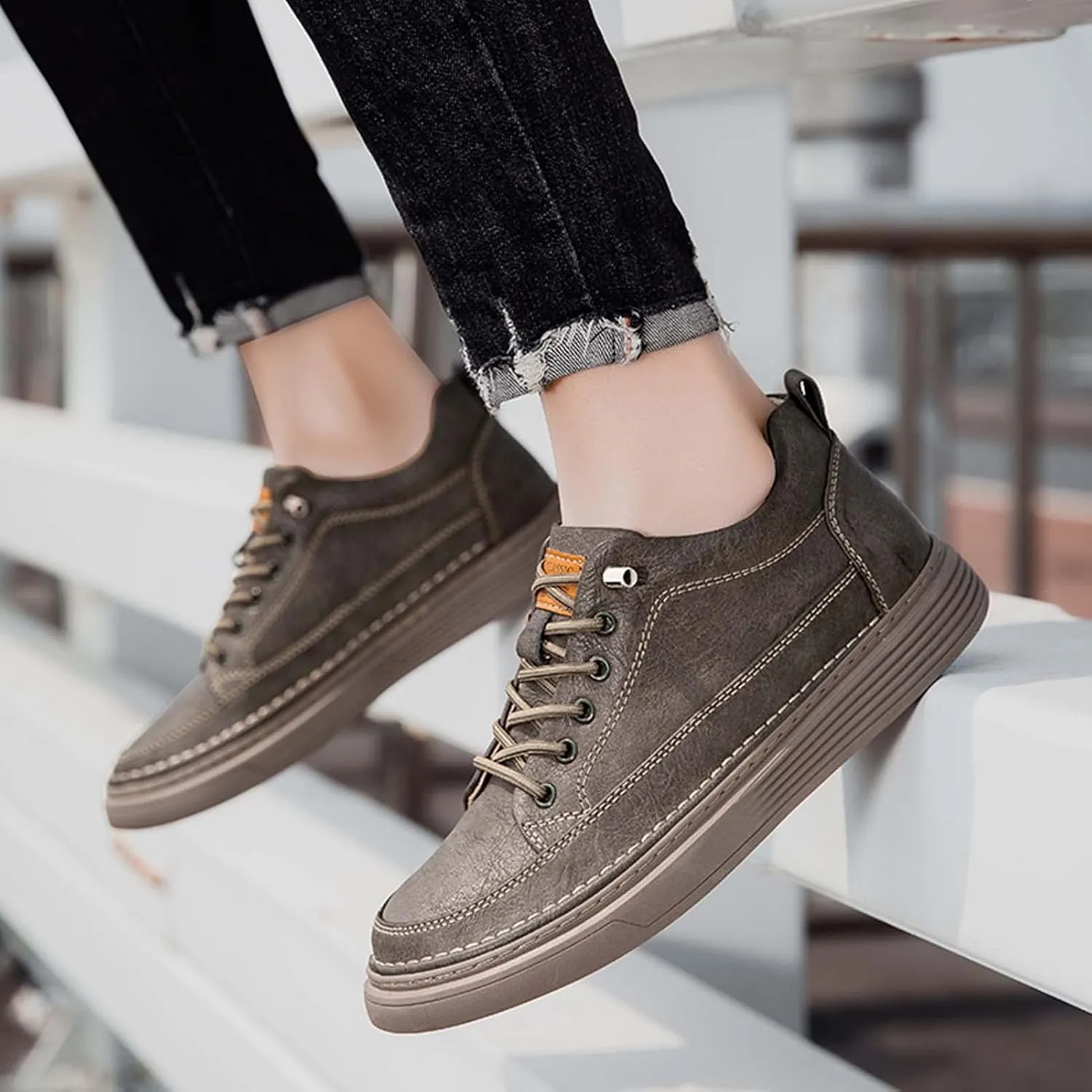 CERYTHRINA Elevator Shoes for Men - Height Increasing Sneakers, 2.5 Inches Taller, Leather Casual Shoes with Height Increase Insoles