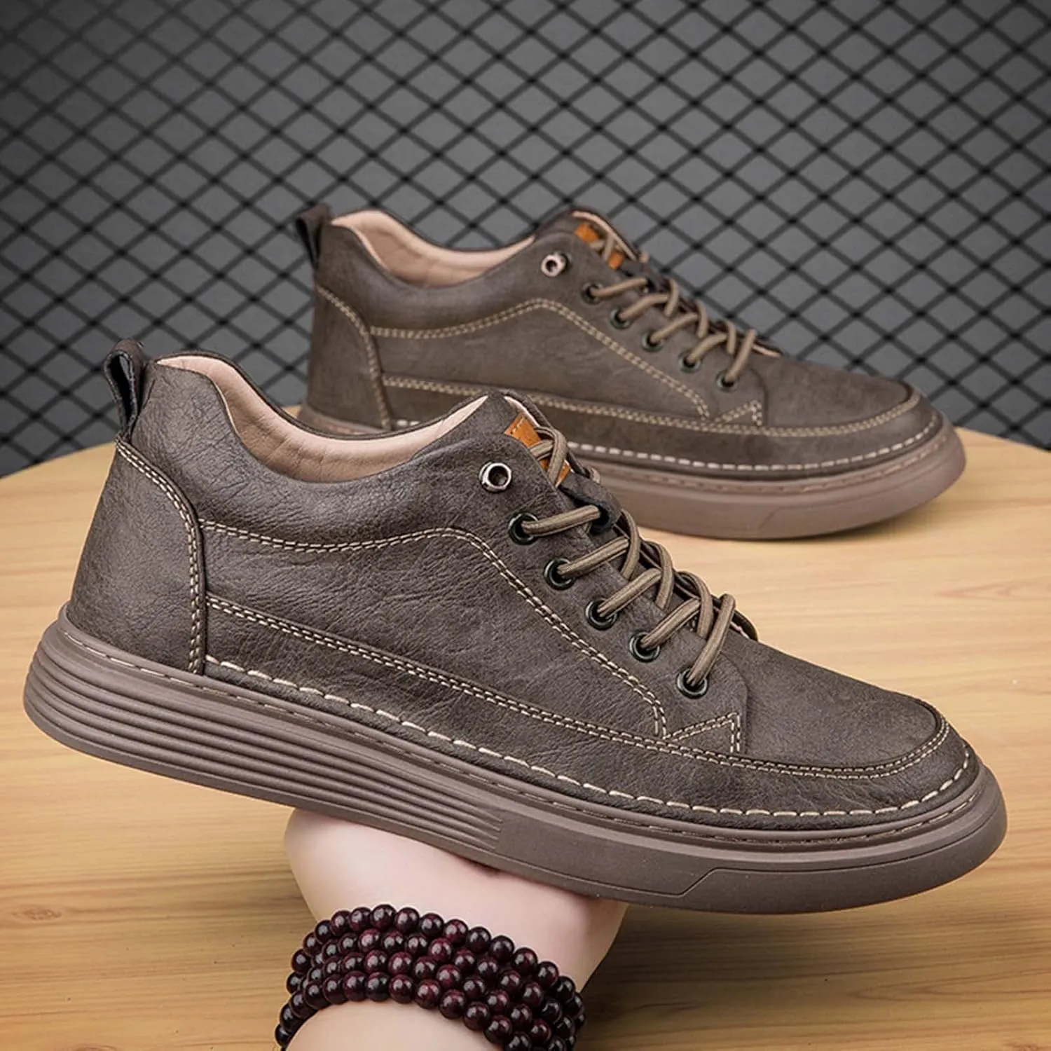 CERYTHRINA Elevator Shoes for Men - Height Increasing Sneakers, 2.5 Inches Taller, Leather Casual Shoes with Height Increase Insoles